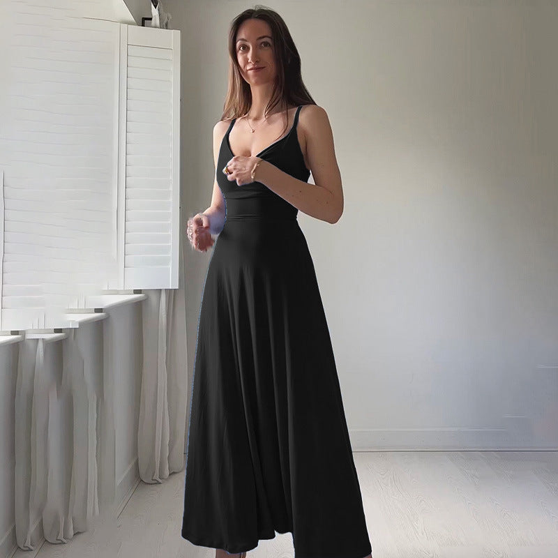 Elegant Style Slim Fit Collar Waist Girdling Band Sling Dress Women