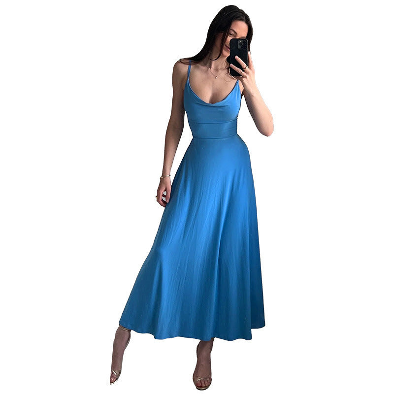 Elegant Style Slim Fit Collar Waist Girdling Band Sling Dress Women