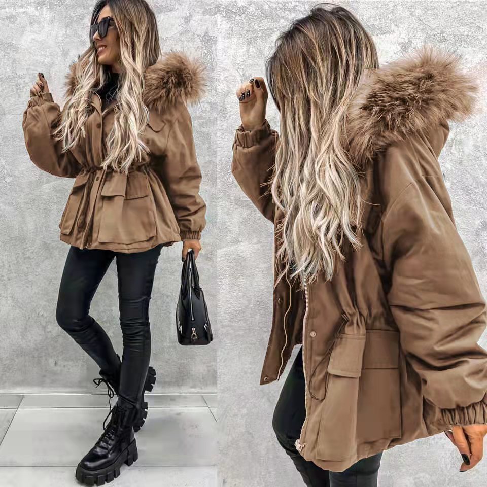 European And American Fur Collar Artificial Fur Parka