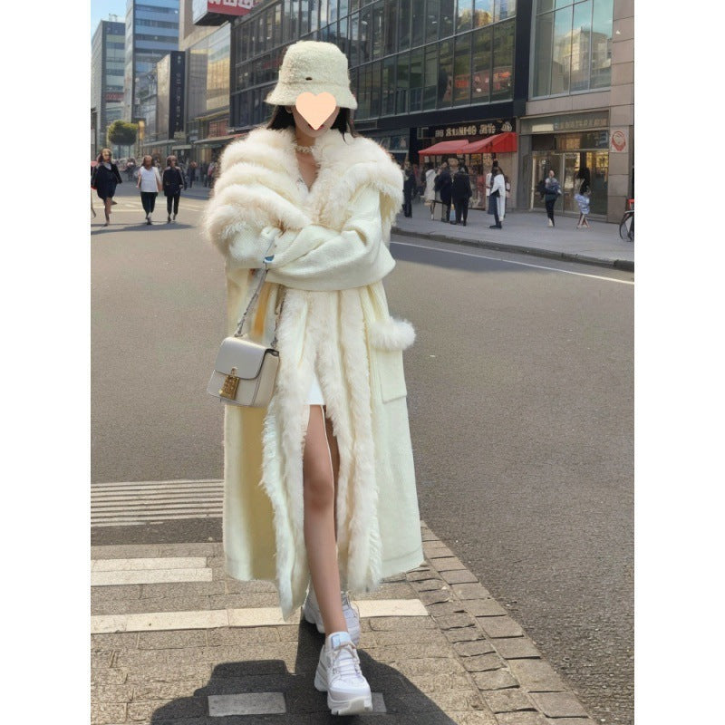 Idle Style Large Lapel Sweater Coat Long Elegant Knitted Cardigan