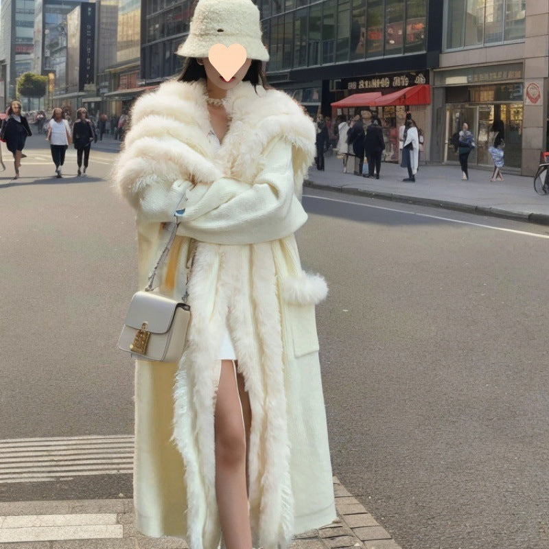 Idle Style Large Lapel Sweater Coat Long Elegant Knitted Cardigan