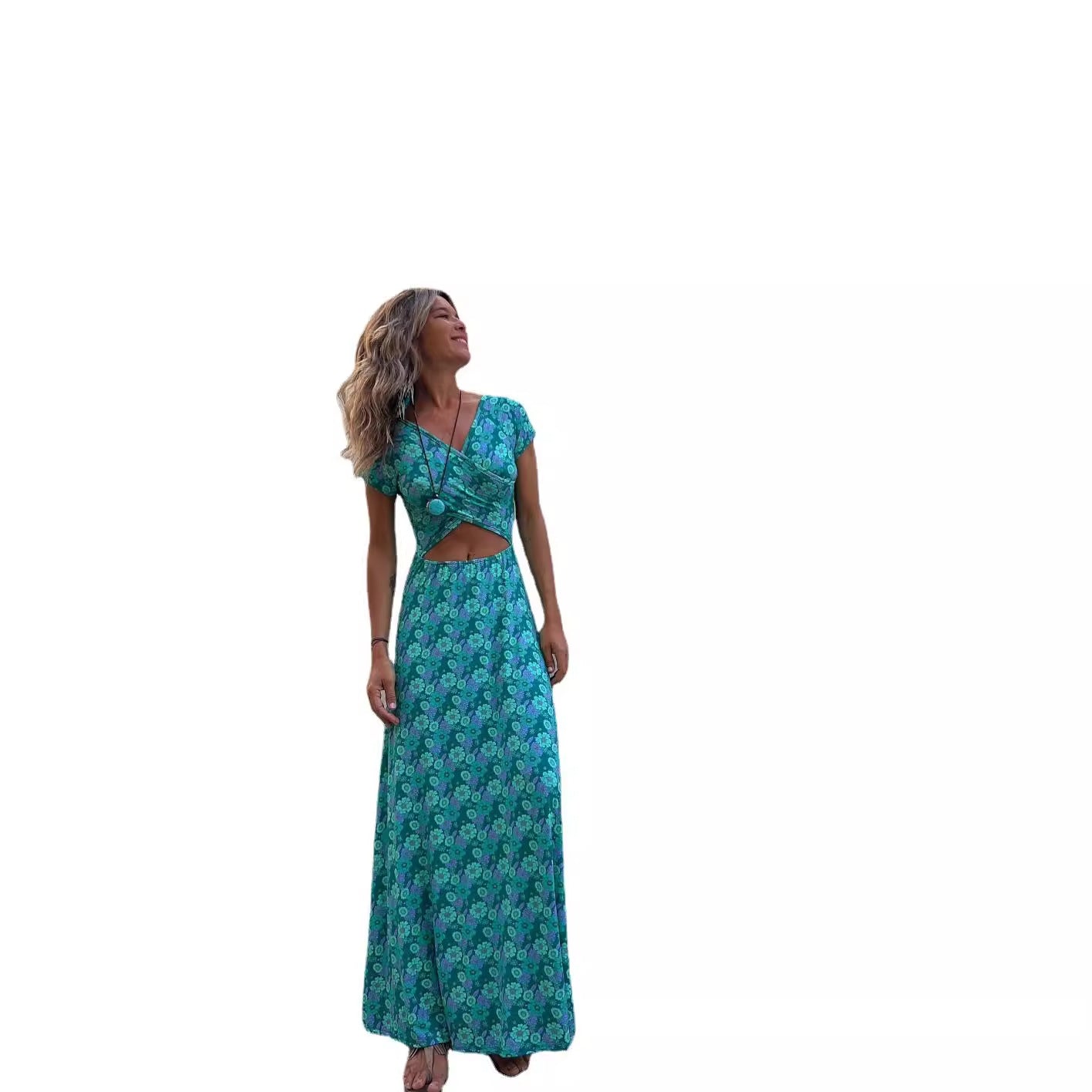 Women's Short-sleeved Two-sided Wear Wide Hem Printed Dress